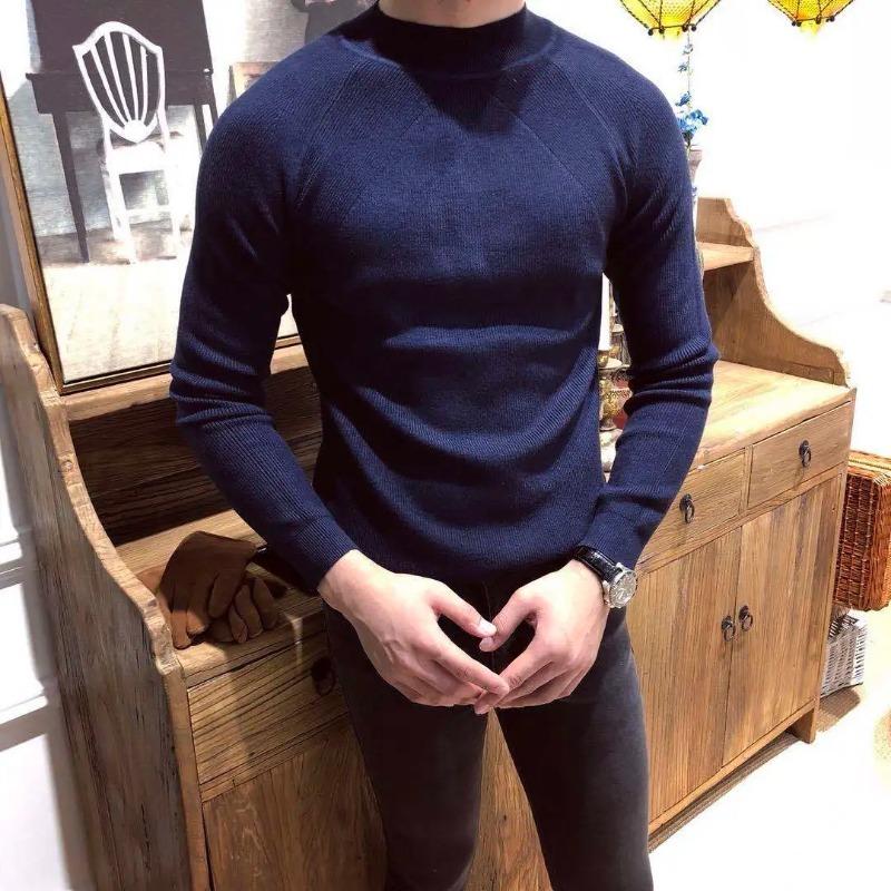 Herbst Winter Neuer Stil Rollkragen für Herren Leichter Luxus Koreanischer Stil Trendiger Slim Fit Vielseitiger Einfarbiger Unterzieh-Pullover Top