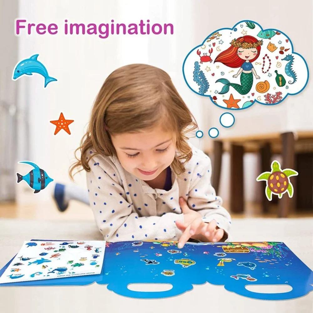 Kids Reusable Sticker Book Multiple Scenarios Cartoon DIY Puzzle Educational Cognition Learning Toys for Child Age 2-4 Gift