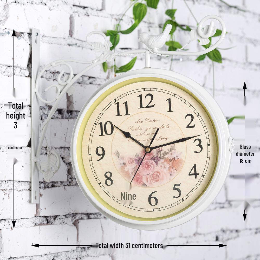 Двусторонние ретро-настенные часы в европейском стиле с кованым дизайном для декора гостиной