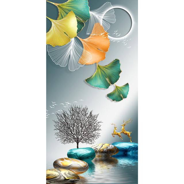 

Золотые плакаты с гинкго, абстрактная входная картина, лист, олень, печать на холсте, настенные художественные картины для гостиной, современный домашний декор 30cm×60cm NoFrame