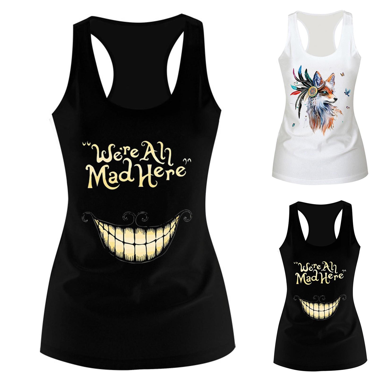 

Women s Versatile Slim-fit Base Digital Printing U-neck Racer Vest