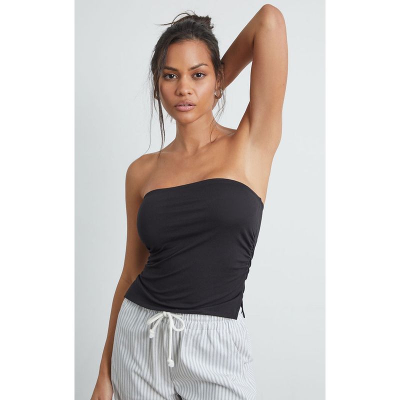 

Los Angeles Trendy P * AC Side Ruched Small Slit Design Stretch Tube Top Multicolor Black S