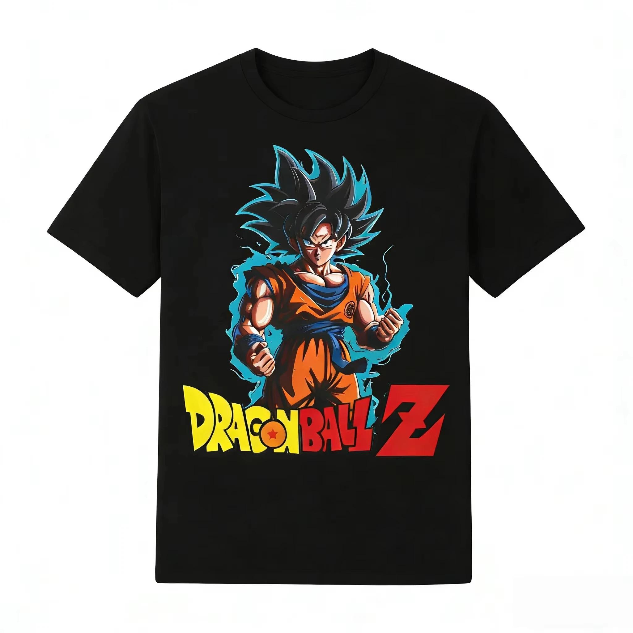 Dragon Ball Z Гоку Супер Сайян Синий Аниме Черная Футболка Streetwear Поп Рок Концерт Фан Мерч Футболка 4XL
