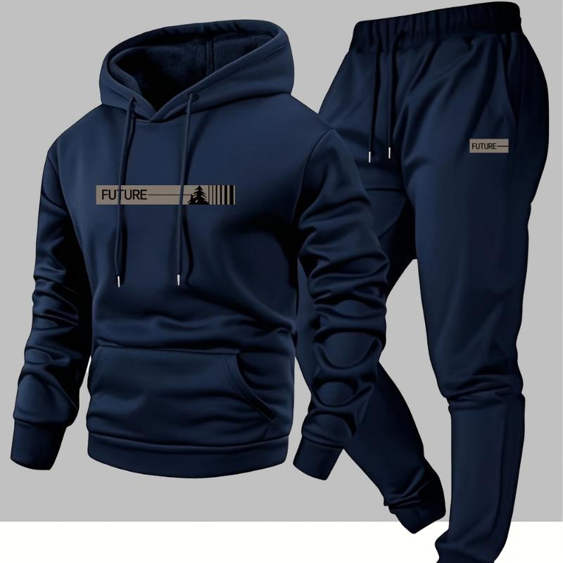 Men'S Two-Piece Set, Casual Round Neck Long Sleeve Hooded Sweatshirt and Sweatpants Set, Suitable for Winter and Autumn, Sportswear Set