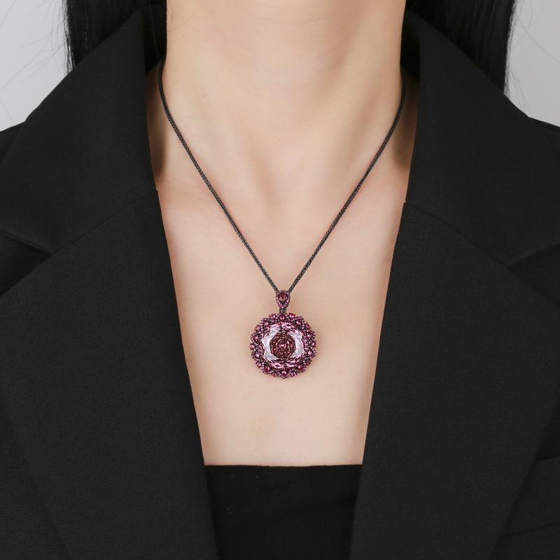 Jewelry Copper Bottom Gold-Plated Imitation Rose Cut Sea Blue Temperament Retro Black Gold Pendant Jewelry Main Stone 18Mm