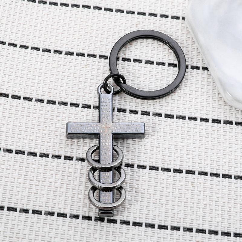 Guardian Cross Keychain Three Ring Laser Design Hip Hop Fashion Style Practical Personality Bag Charm