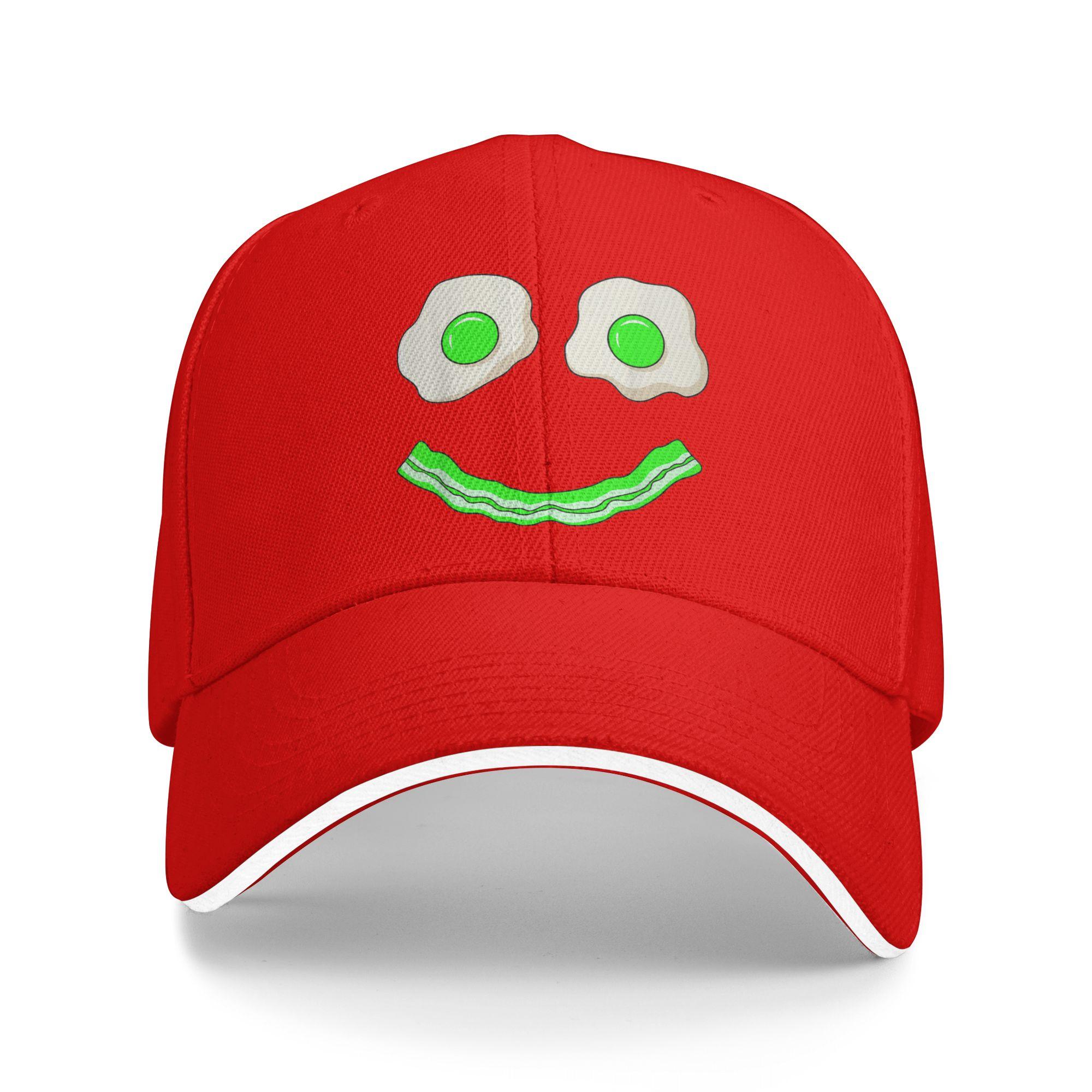 Summer Green Smile Face Eggs and Bacon Ham Breakfast St Patricks Baseball Cap Outdoor Sports Streetwear Print Sun Trucker Hat One Size