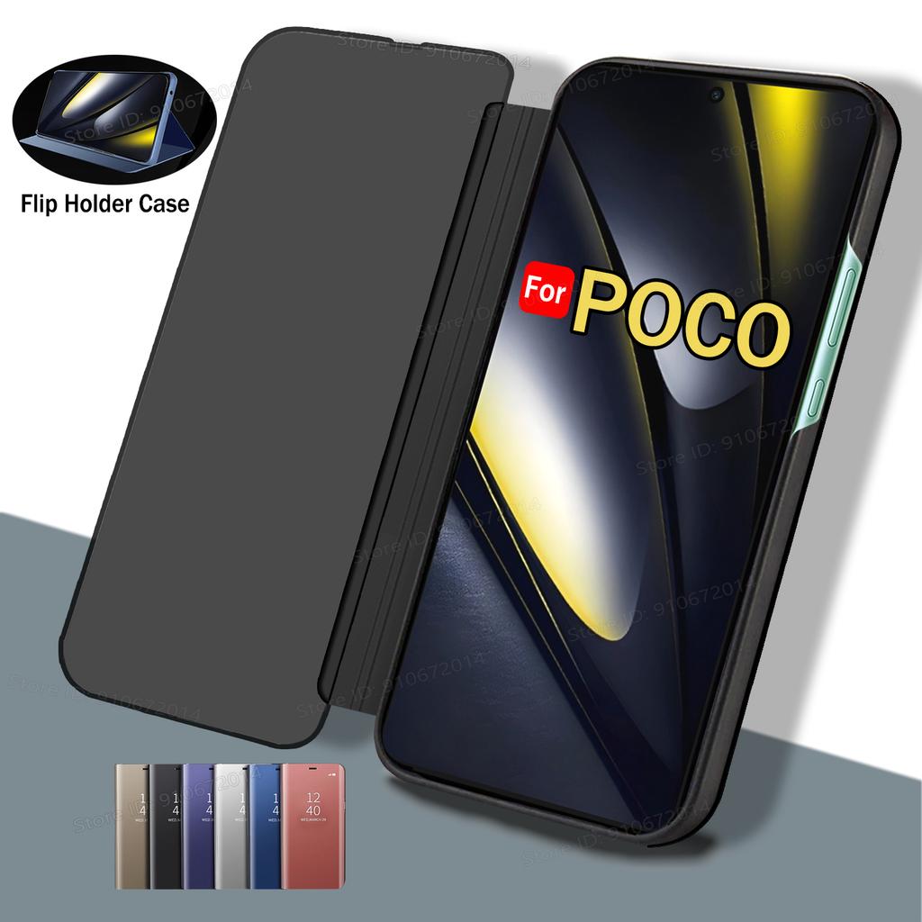 360 Full Protection Mirror Flip Stand Holder Phone Cover For POCO X7 X6 Pro Case For POCO F6 M6 X5 F5 X4 X3 NFC X7 Pro 5G Cases