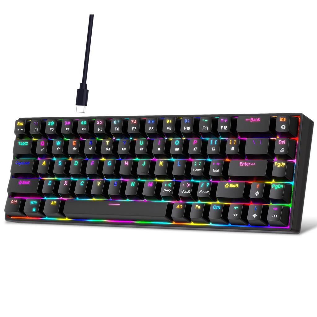 68 Keys Wired Mechanical Keyboard RGB Backlit Hot-Swappable Compact Design for   Gaming