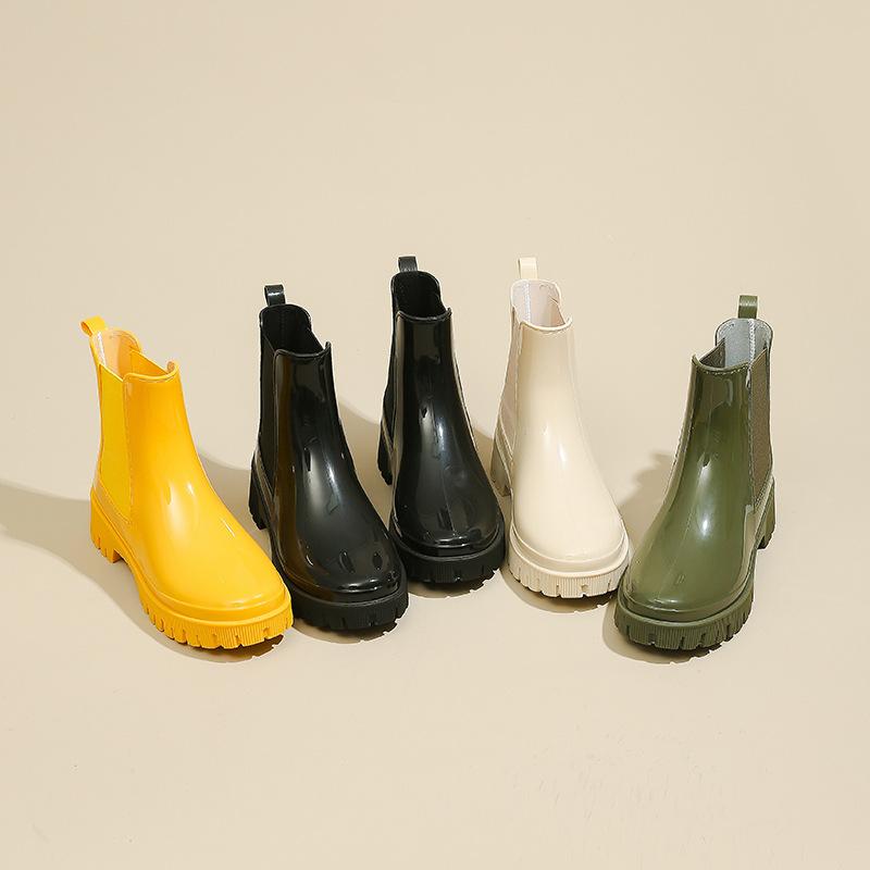 Chelsea Rain Boots Short Non-Slip Waterproof Shoes Fashion Women'S Martin Boots Low Heel Casual Adult Rain Boots