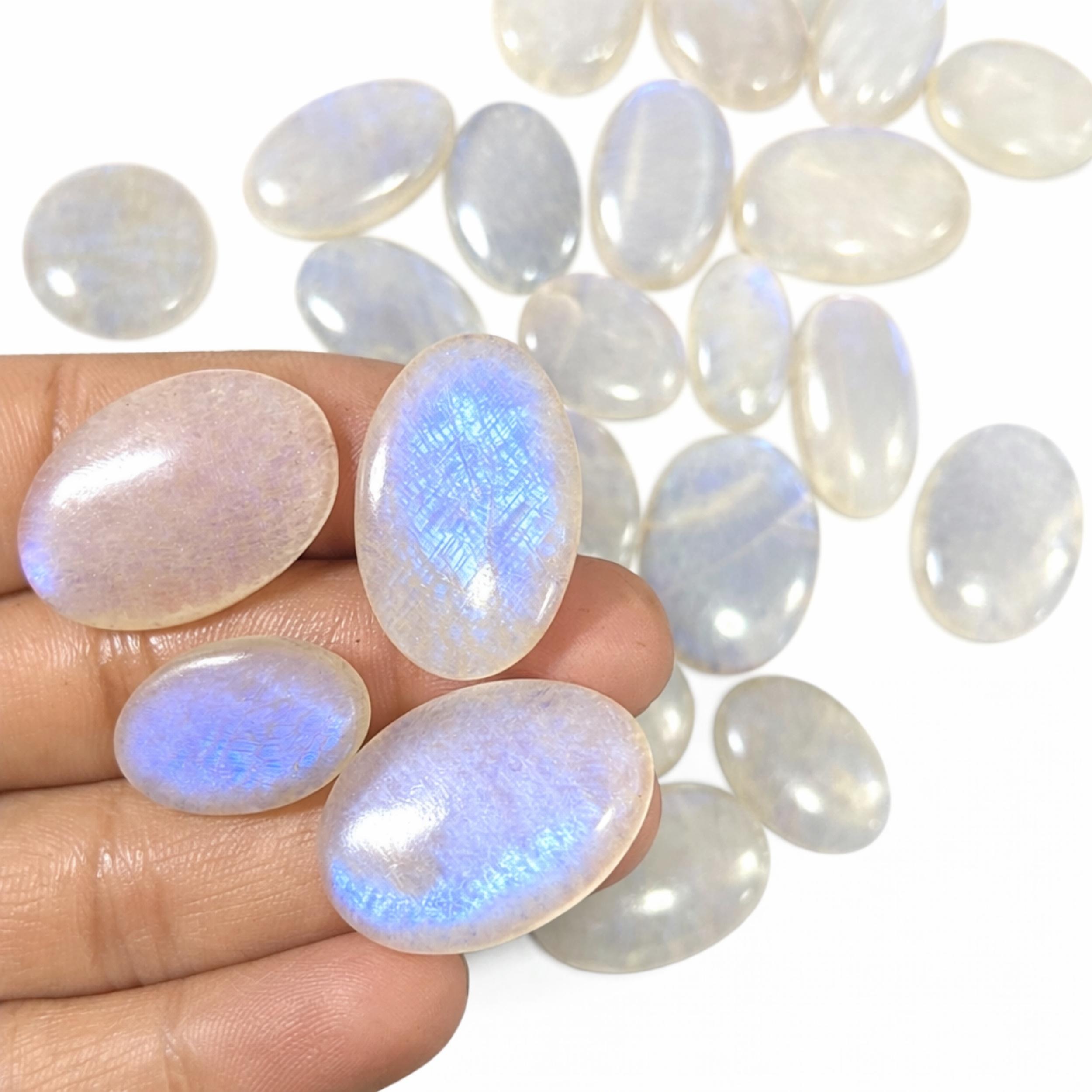 Rainbow Moonstone Oval Cabochons – White Rainbow Moonstone Gemstone, Natural Loose Stone for Jewelry Making 100 Carats белый