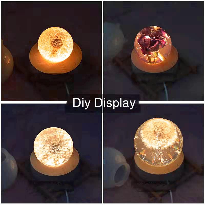 Resin Art Display Round Wood Colorful LED Light Wooden Night Lamp Base Stand for DIY Epoxy Resin Mold Display Base Home Decor