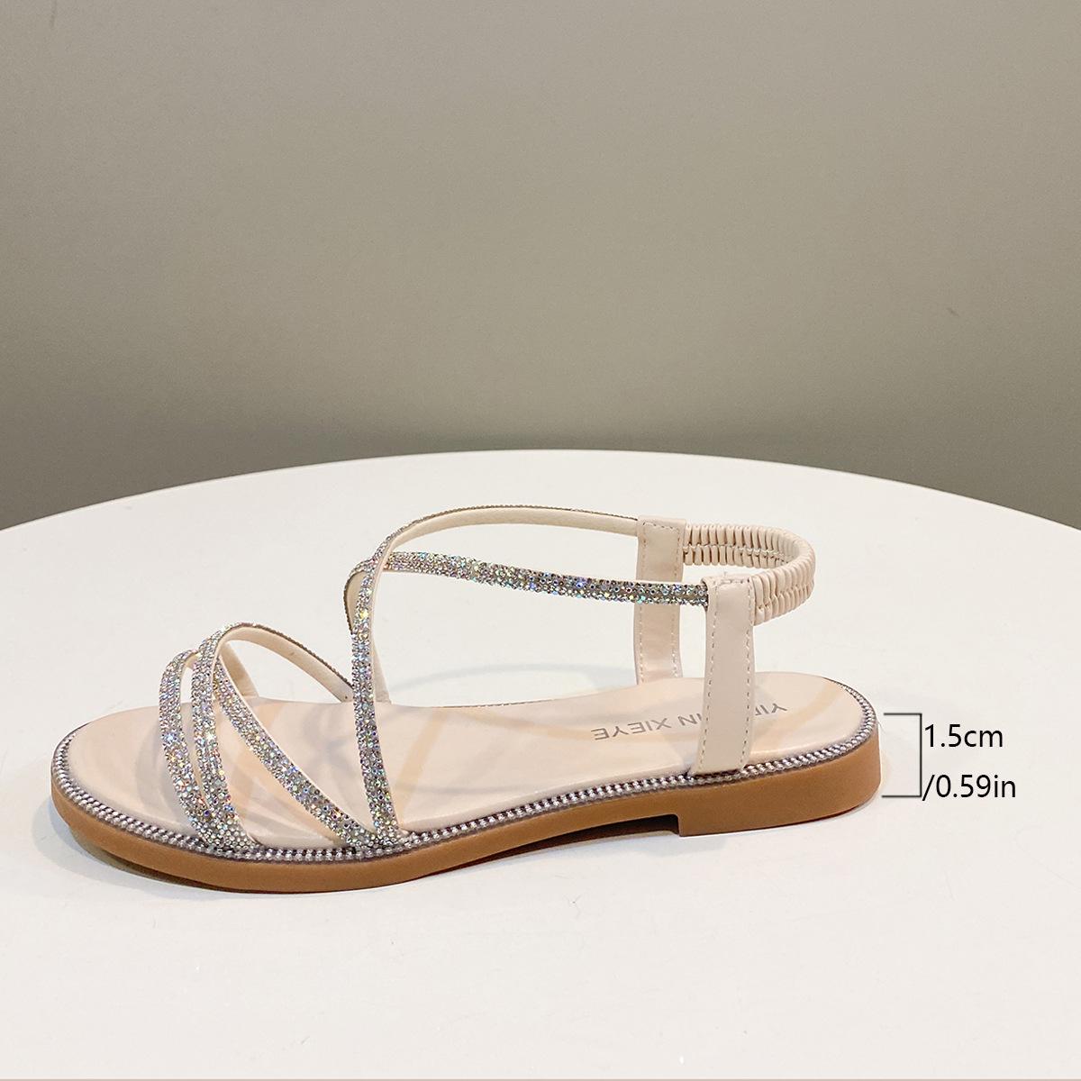 2025 Green Fairy Rhinestone Roman Sandals: Women s Flat Outdoor Beach Shoes 40 покинуть белый