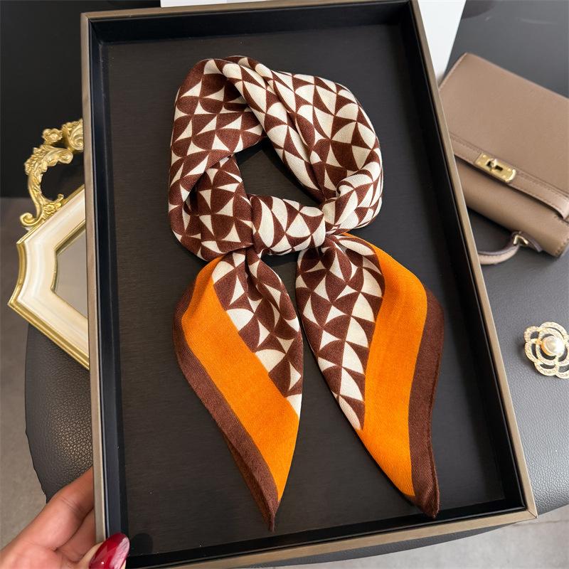 Korean version of imitation velvet herringbone pattern cotton and linen small square scarf silk scarf headscarf shawl travel versatile scarf women's s