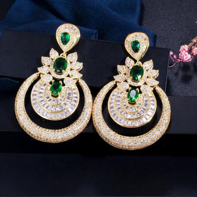 Brincos pendurados de zircônia cúbica grande de cor dourada amarela luxuosa WWJ