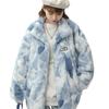 Winter new trendy brand tie-dye stand-up collar imitation lamb wool fur jacket men's and women's casual padded couple cotton-padded clothes tide