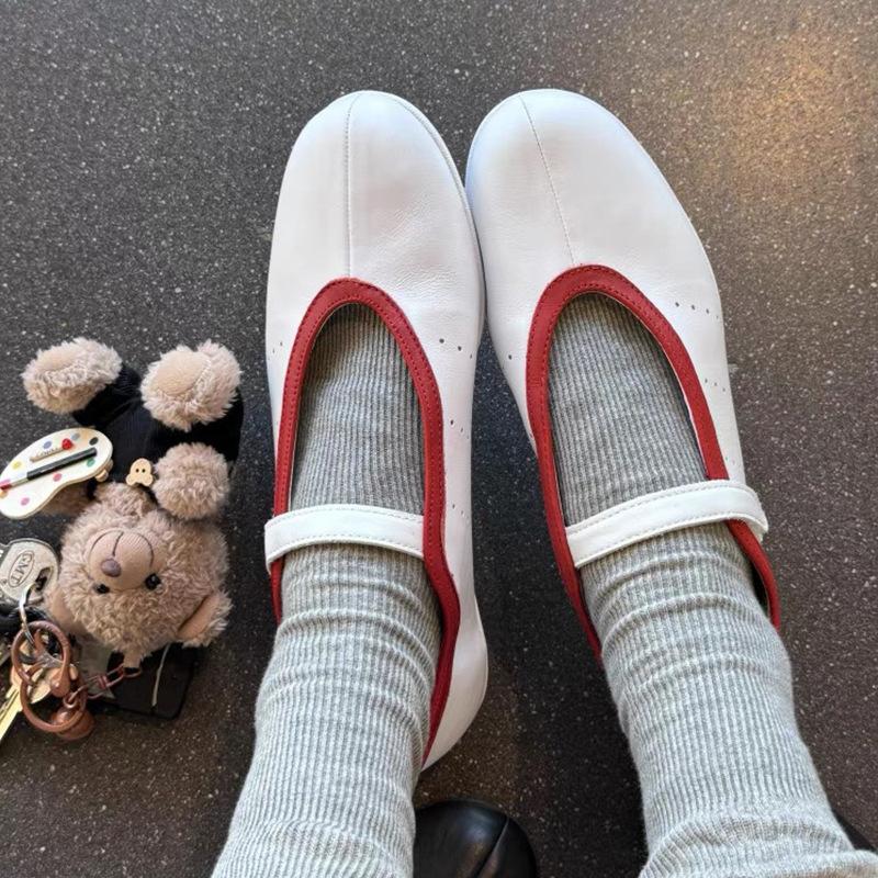 Kuskinnversjon~ Ballettstil med flat bunn og borrelås Mary Jane enkeltsko dame lav utringning myksålet pendler jobbsko