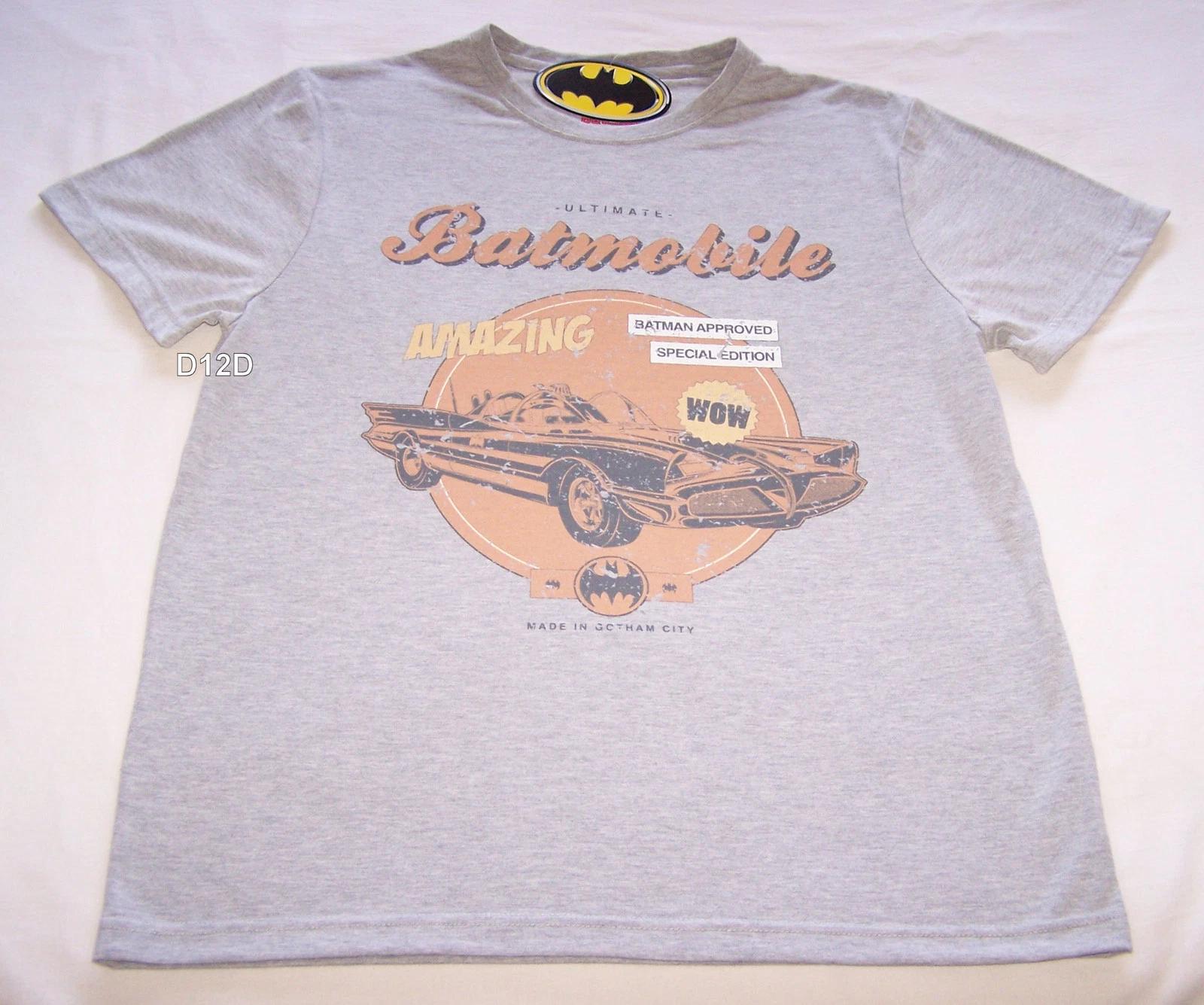 Batman Classic Batmobile Mens Grey Printed Short Sleeve T Shirt Size S New 4XL