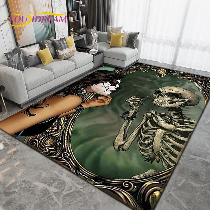 Cartoon Skull Girl Area Rug Large,Carpet Rug for Living Room Bedroom Sofa Decoration,Doormat Kitchen Bathroom Non-slip Floor Mat