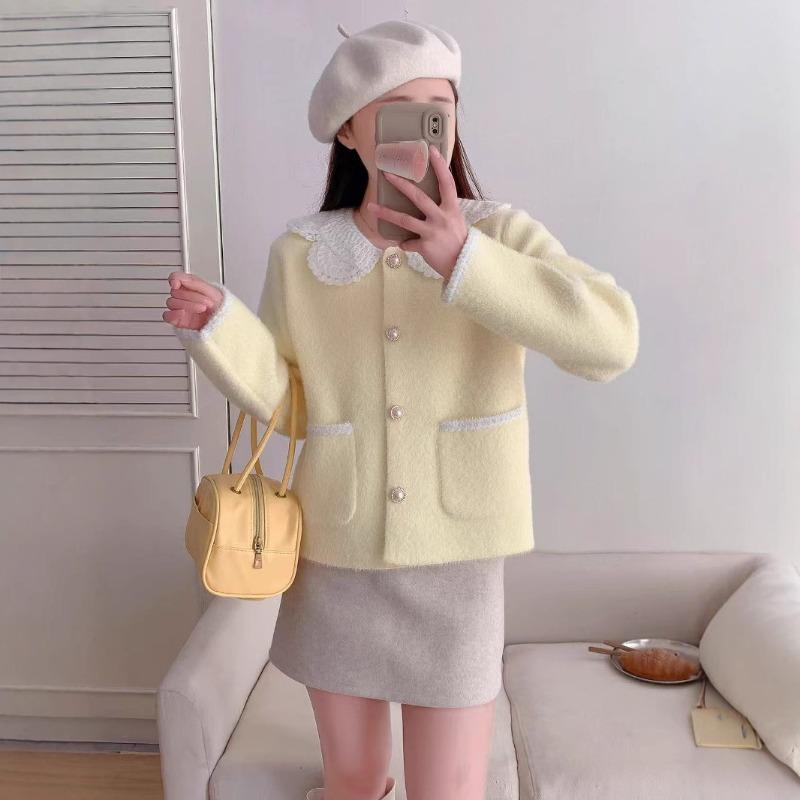 Spring new imitation mink velvet knitted cardigan soft waxy loose splicing sweater jacket women
