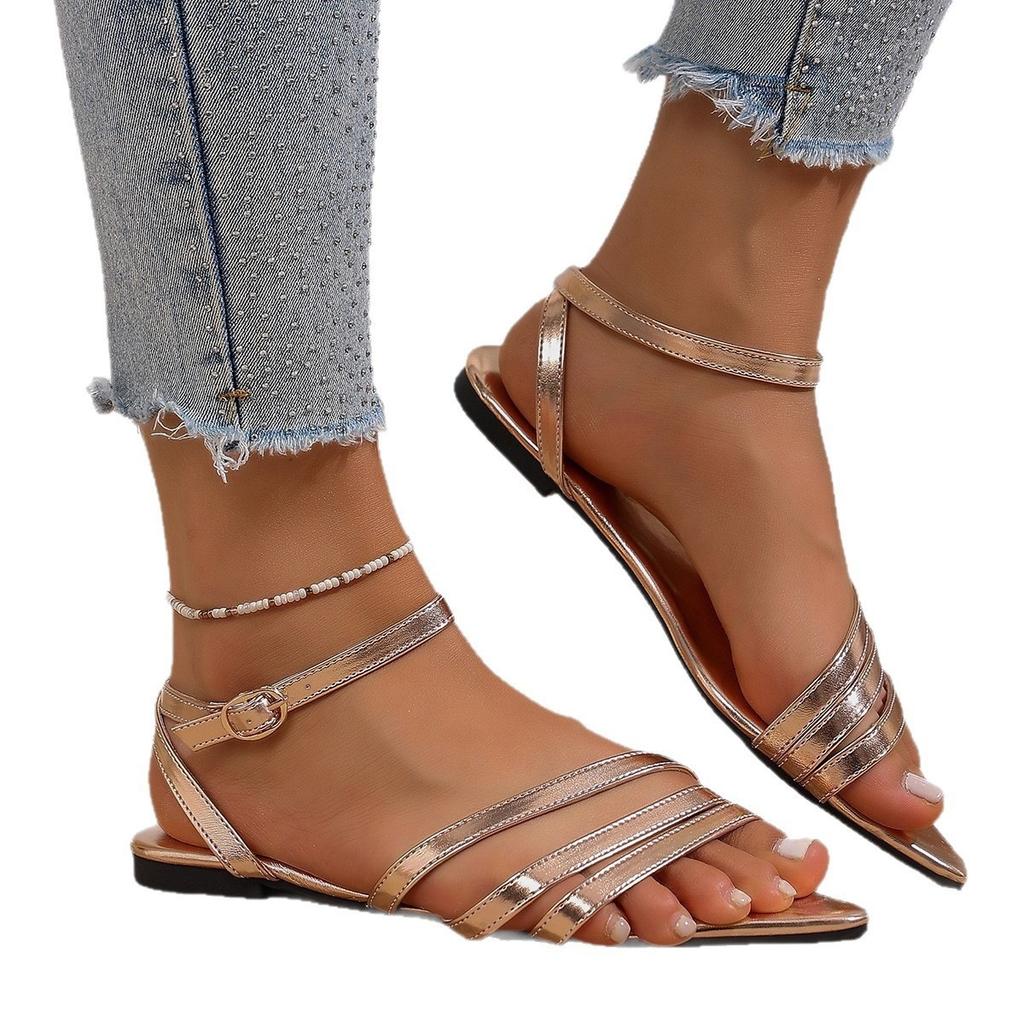 Neue flache Sandalen für Damen in Übergröße, Strandschuhe mit spitzen Zehen