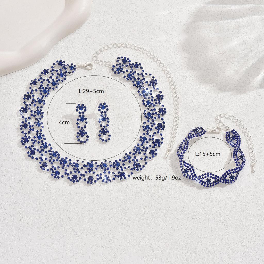 3pcs Women Jewelry Set Rhinestone Earrings Necklace Vracelet Wedding Party Accessories