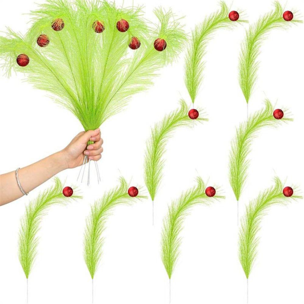 10pcs Artificial Simulation Green Plants Fake Pampas Grass Green Reed Decoration  Christmas