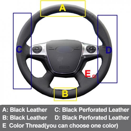 Car Steering Wheel Cover Hand Sew for Ford Focus 2012-2014 Escape 2013-2016 CMAX