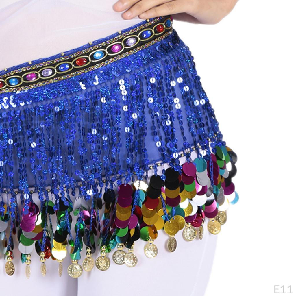 Chiffon Dangling Gold Coins Belly Dance Hip Scarf with Sequins Rhinestones Decoration,Dance Skirt
