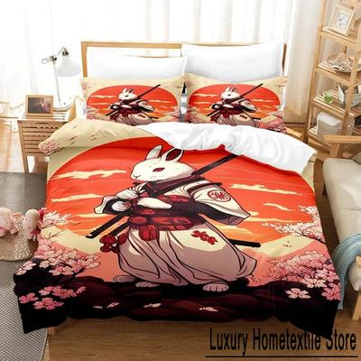 Anime Samuraj Królik Zestaw Pościeli Chłopcy Dziewczynki Rozmiar Twin Queen Poszwa na Kołdrę Poszewka na Poduszkę Łóżko Dzieci Dorośli Moda Tekstylia Domowe
