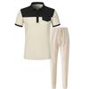 2025 Herren Waffel Colorblock Patchwork Umlegekragen Knopfhemd & Lange Hose Set
