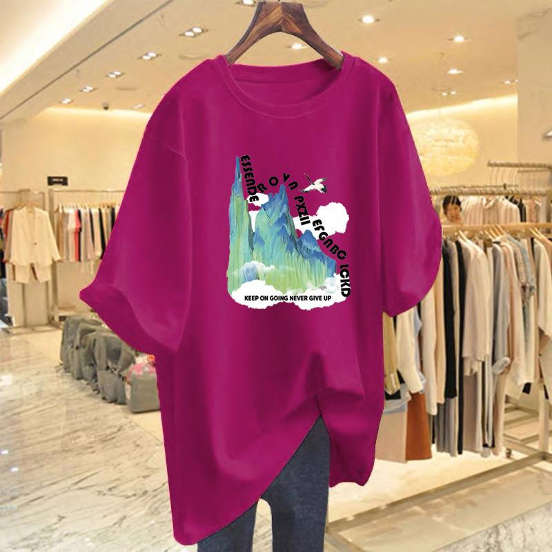 Heavy pure cotton new design sense printed short-sleeved t-shirt ns women's tide brand summer loose and versatile large size top tide