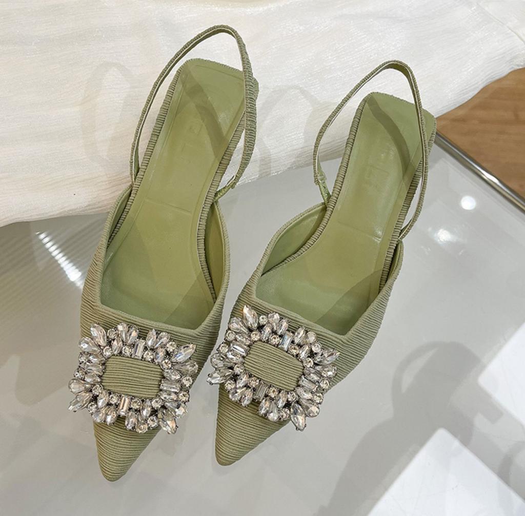 Baotou Sandals Women's Stiletto Summer Design Sense Fairy Wind Word with Rhinestone Pointed Temperament High Heels Women