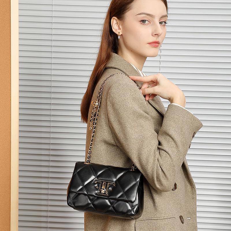 2024 Women's Diamond Chain Leather Shoulder Bag - Popular Small Square Design