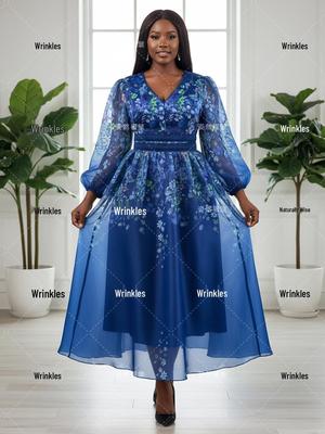 Plus Size Women's Printed Spring Dress: Slimming, Belly Covering, Elegant Party Gown for Mothers
