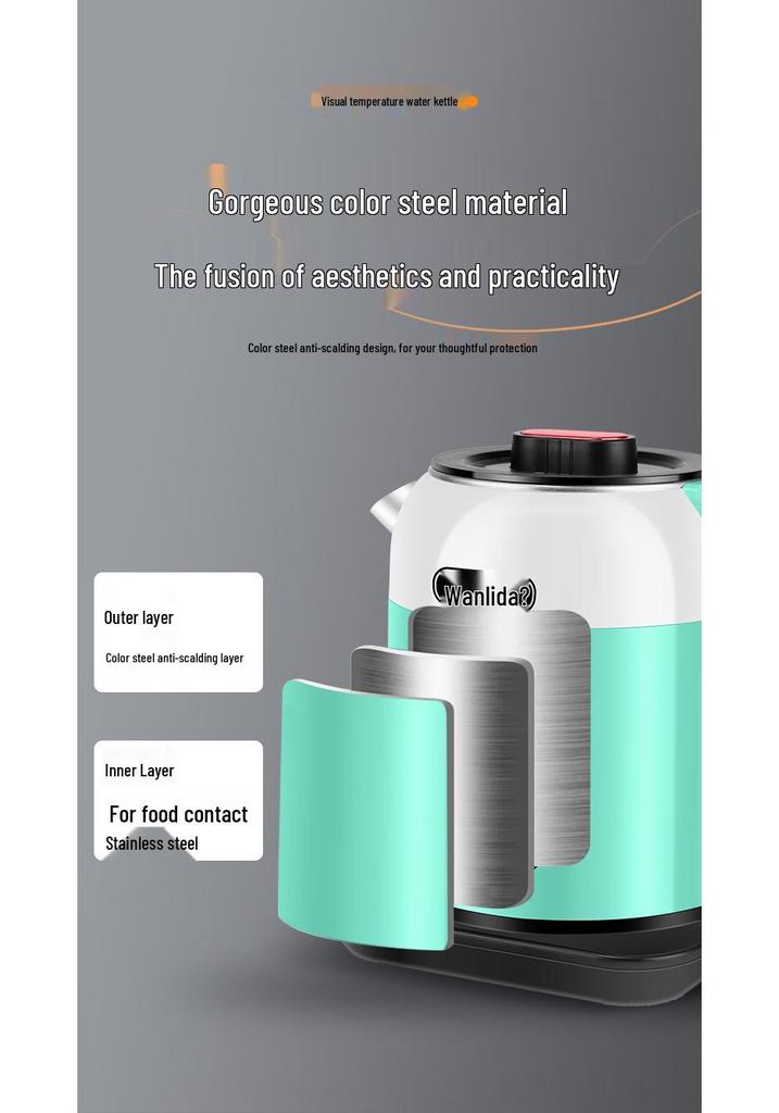 Smart 304 Stainless Steel Electric Kettle with Real-Time Temperature Display, Large Capacity, Safe for Infants and Pregnant Women.