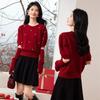 Women's Puff Sleeve Bead Embellished Knit Sweater