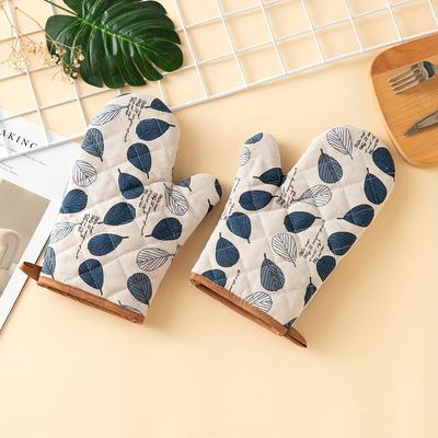 2pcs Premium Thickened Denim Leaf Pattern Oven Mitts - Heat-Resistant, Non-Slip, Comfortable Grip Kitchen Gloves for Baking,Cooking, and Microwave Use