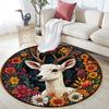Deer Floral Round Area Rug,Carpet Rug for Living Room Bedroom Sofa Playroom Decor,Non-slip Floor Mat