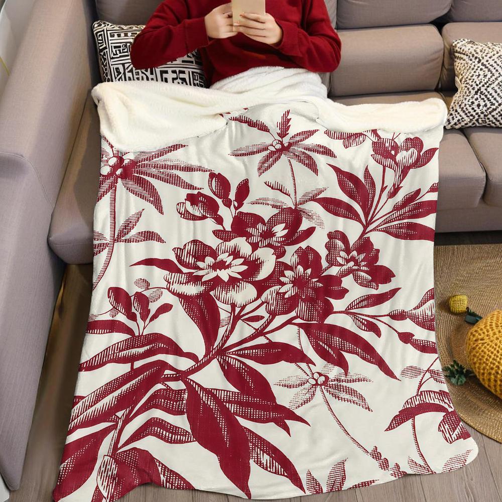 Cream red flower Flannel Blanket Warm Soft Halloween Christmas Couch Warm Cozy Decorative Decor Gift for All Season