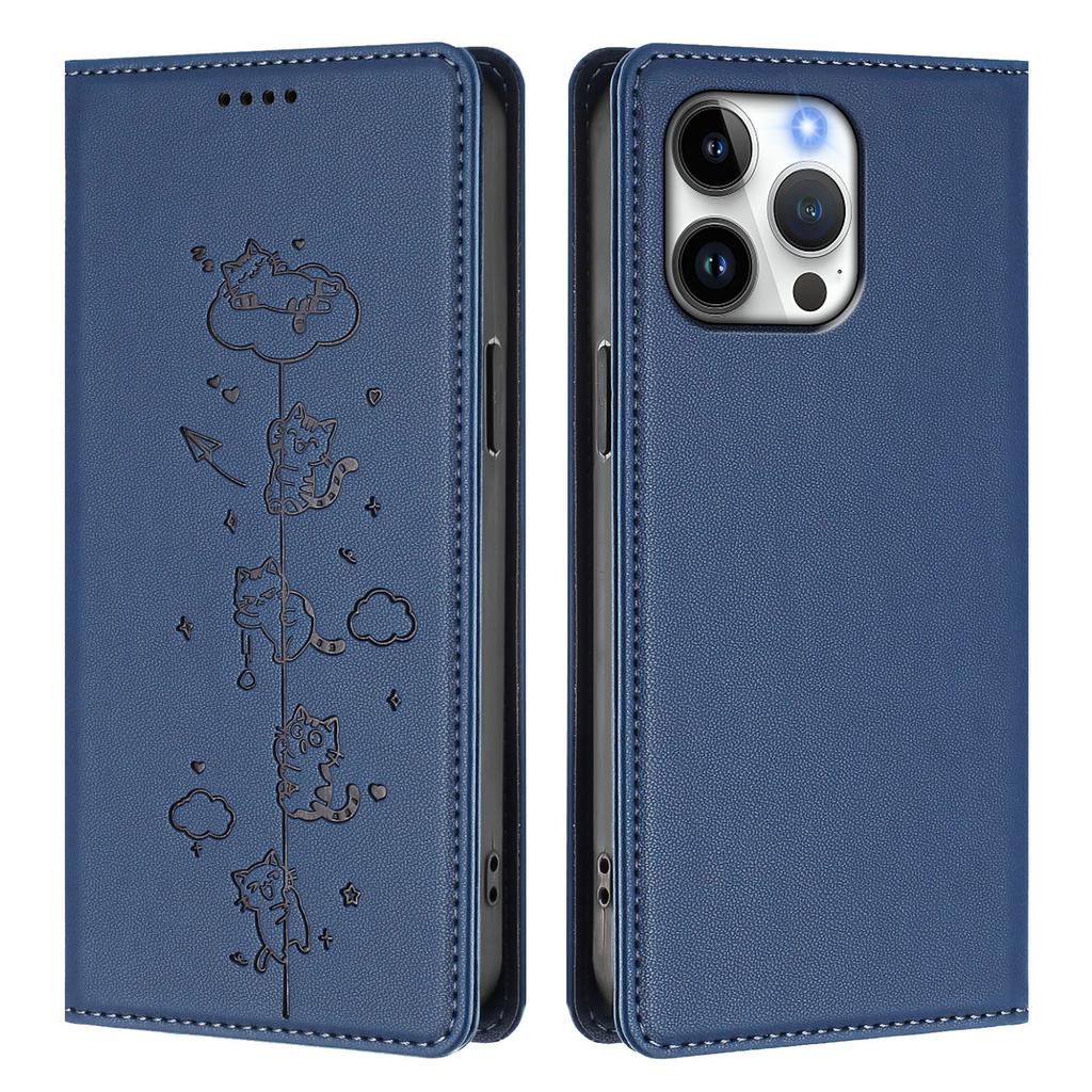 For iPhone 16 Pro Max Case RFID Blocking Wallet Stand Imprinted Cat Pattern Leather Phone Cover