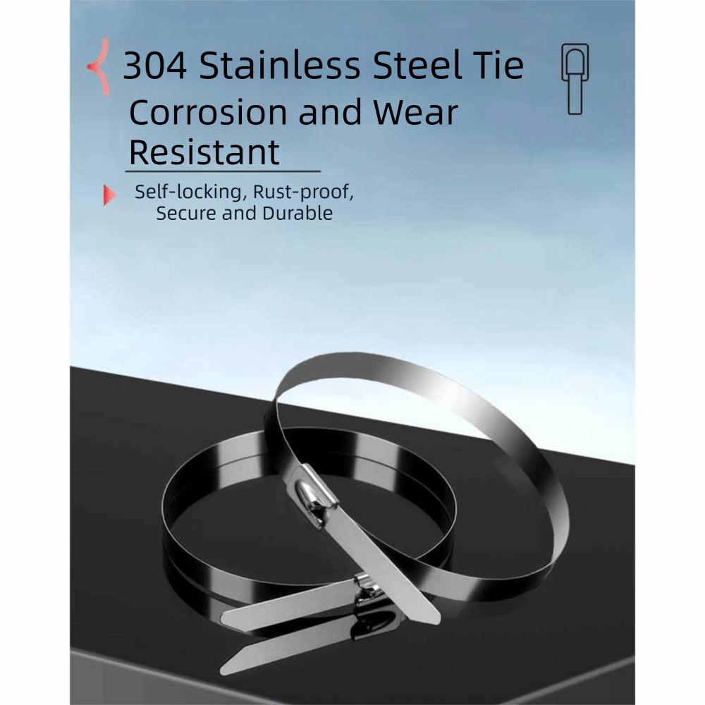 100Pcs 304 Stainless Steel Self-Locking Cable Ties Heat Proof Self-locking Fastening Rings  Vehicles