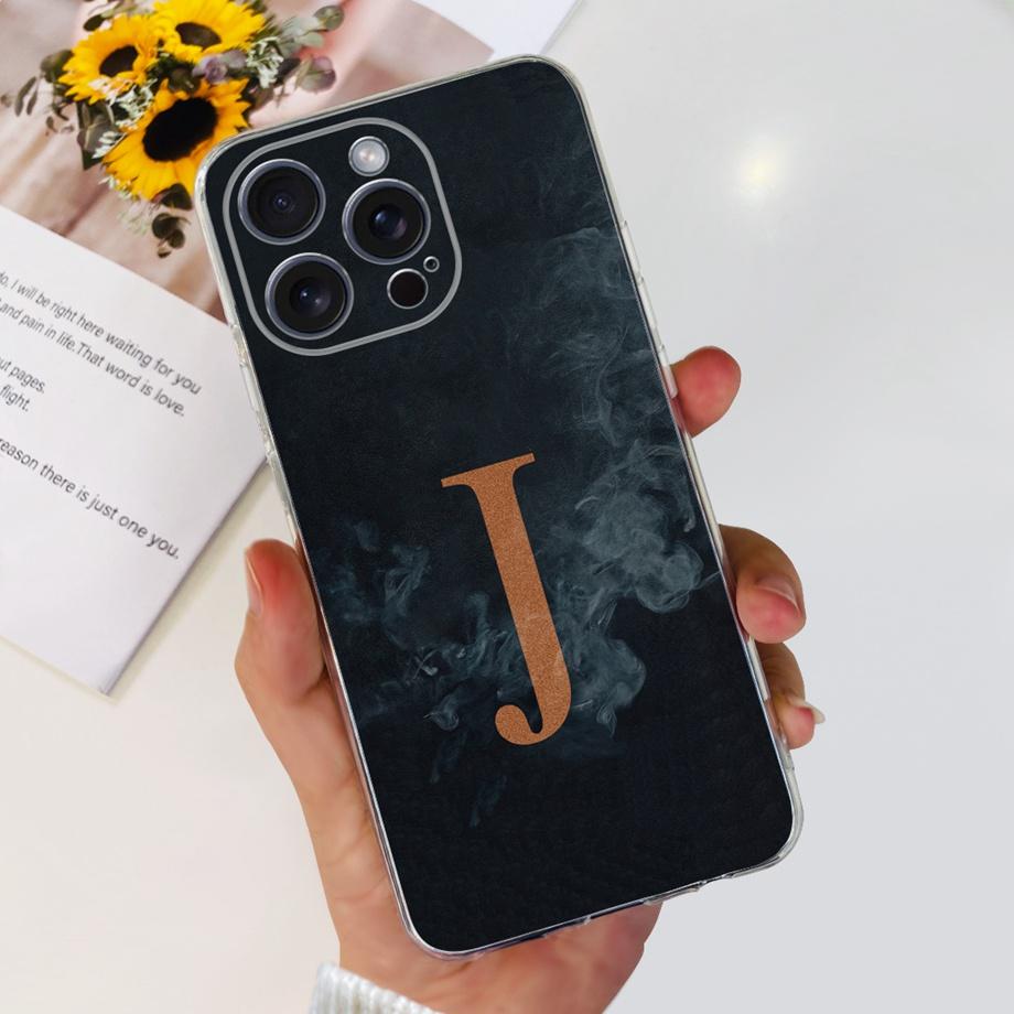 For iPhone 15 Pro Max Case iPhone 15 Plus 15 Pro Back Cover Transparent Soft TPU Letter A TO Z Capa For Apple iPhone15 15Pro Bag