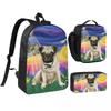 Twilight With A Pug Backpack Student BookBag School Bag Shoulder Bags 3ps Insulated Lunch Bag Pencil Case