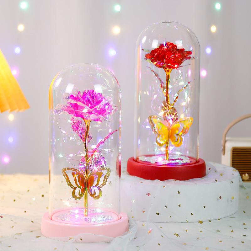 Eternal Rose Glass Dome with Lights: Romantic Bouquet Gift for Valentine's Day, New Year & Birthdays