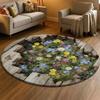 2D Illusion Secret Garden Round Rug Spring Wooden Gate Flower Print Soft Non-Slip Carpet Enchanted Garden Themed Floor Mat