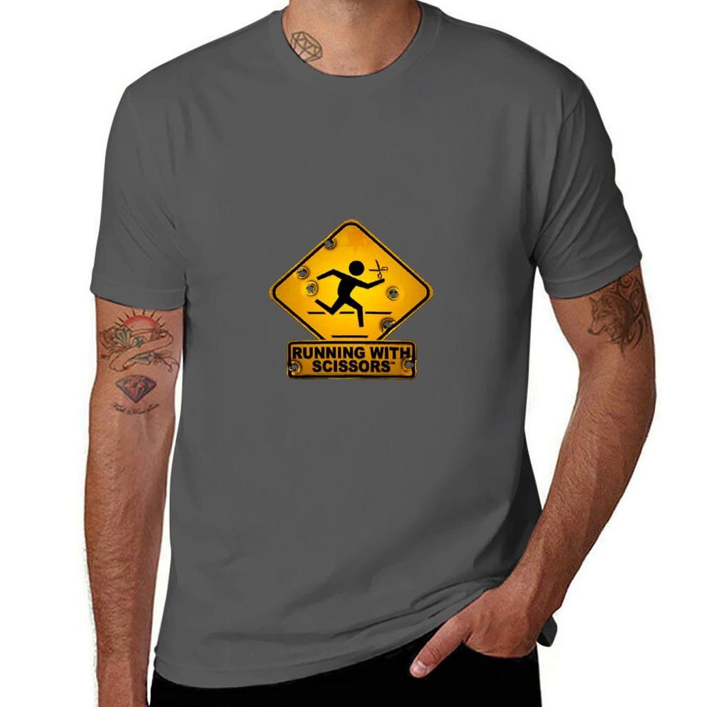 Running With Scissors Tshirt Plus Size Workout Short Sleeve Top Tshirt