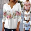 Women Long Sleeve T-Shirt V-Neck Loose Blouse Flower Print Casual Shirt Female Comfortable Top