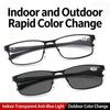 Anti Blue Light Myopia Photochromic Sunglasses Men Metal Rectangle Eyeglasses Chameleon Men's Close-up Glasses UV400
