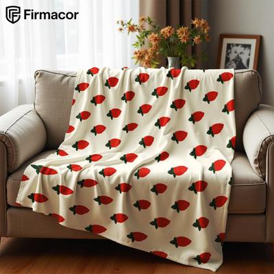 Minimal Cream Strawberry Anime Cartoon Flannel Blanket Soft Warm Throw for Bedroom Sofa Car Kids Holiday Gift